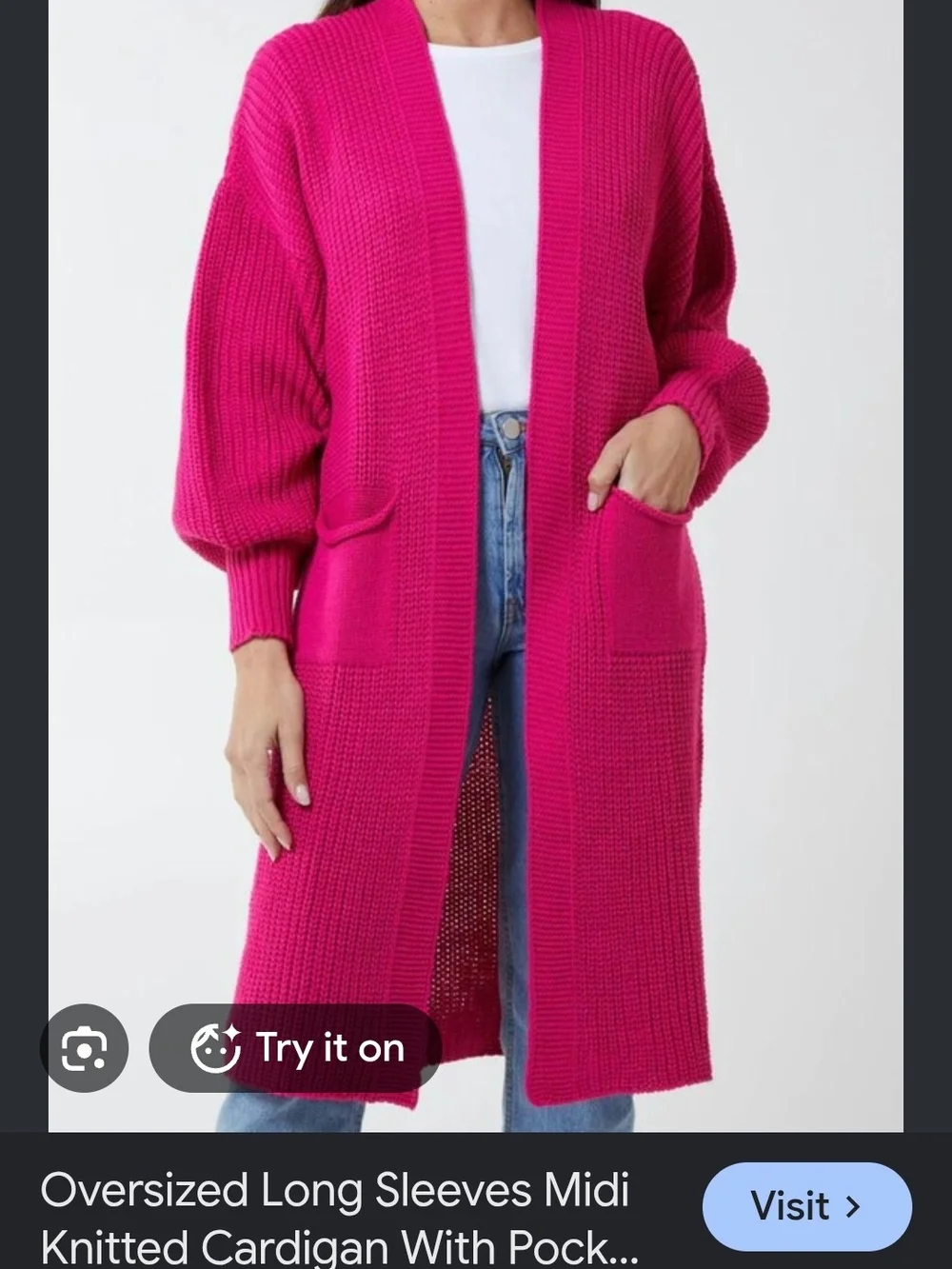 Long Fuchsia Button-Front Women's Cardigan Sweater Size L Large TARGET NWT